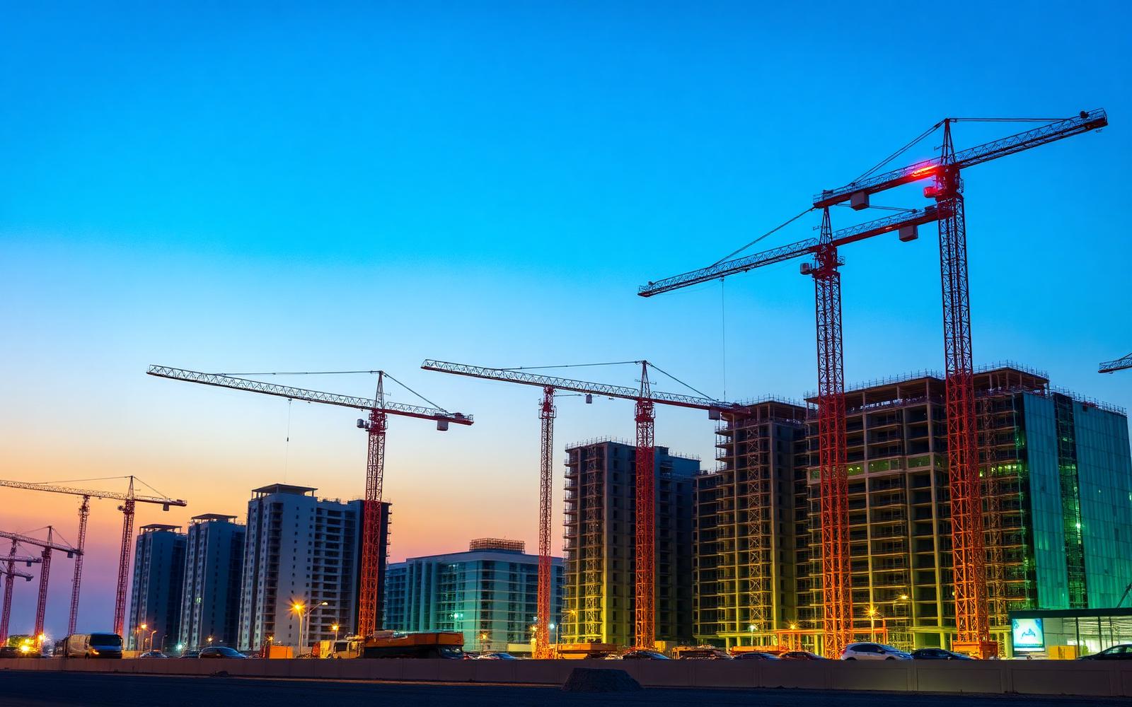 Construction site in Saudi Arabia at dusk